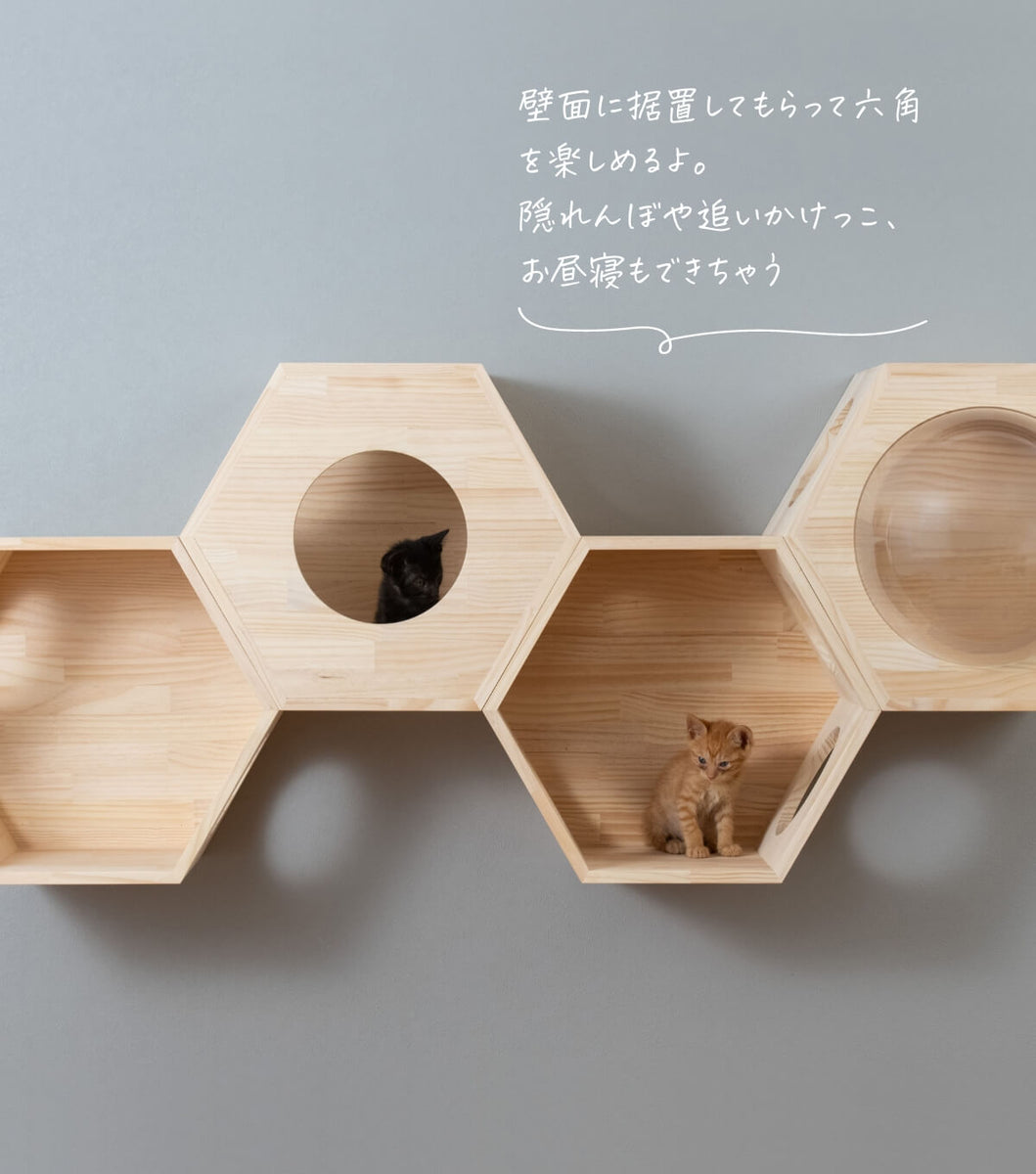 猫ハウス&キャットステップ 六角BOXセット ｜ 猫のための木工所